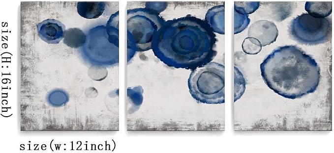YJYart Abstract Watercolor Wall Painting Pictures for Bathroom Wall Decor Navy Blue Canvas Prints Blue and White Wall Art for Bedroom Kitchen Office 12"x16"x3p-Ruum Studio Home