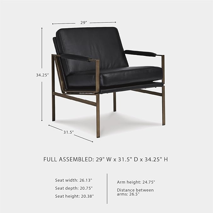 Signature Design by Ashley Puckman Mid-Century Modern Leather Accent Chair, Black-Ruum Studio Home