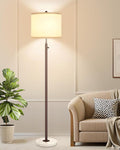 Nintiue 【Upgraded】 Dimmable Floor Lamp for Living Room, 11W LED Bulb Included, Modern Standing Lamp with Marble Base, Tall Pole Light with Linen Shade for Bedroom Reading Office Corner Nursery-Brown-Ruum Studio Home