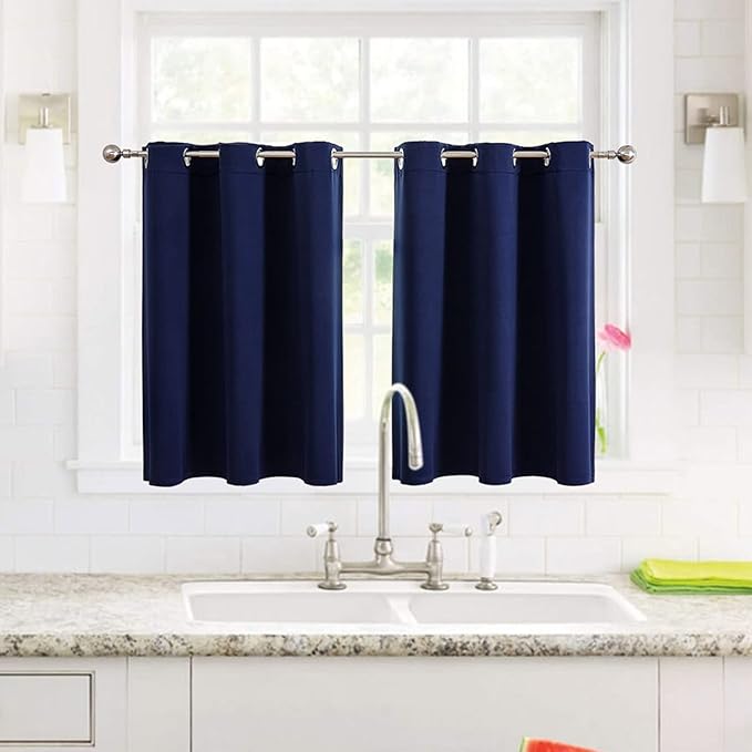 ChrisDowa Small Window Curtains for Kitchen and Bedroom - Grommet Short Thermal Insulated Room Darkening Curtains (2 Panels, Navy Blue, 42 x 36 Inch)-Ruum Studio Home