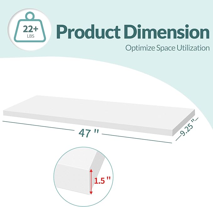 LaVie Home Floating Shelves, 47 Inch Wall Shelf Set of 2, Hanging Shelf with Invisible Brackets, Wall Decor for Bathroom, Bedroom, Living Room, Kitchen Storage, Modern White-Ruum Studio Home