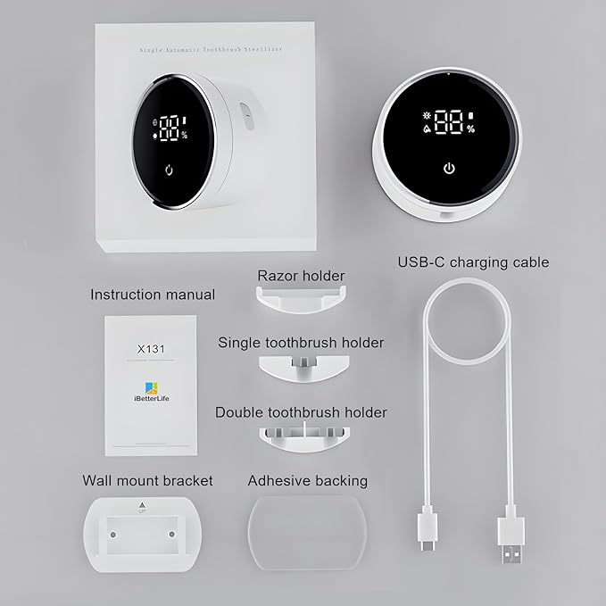 Toothbrush Holders Cleaner & Dryer for Bathroom - Mirror Wall Mounted [Rechargeable, Auto Sensor Open/Close Lid, LED Smart Screen] Adhesive Electric Tooth Brush Razor Holder with Cover for Home Travel-Ruum Studio Home