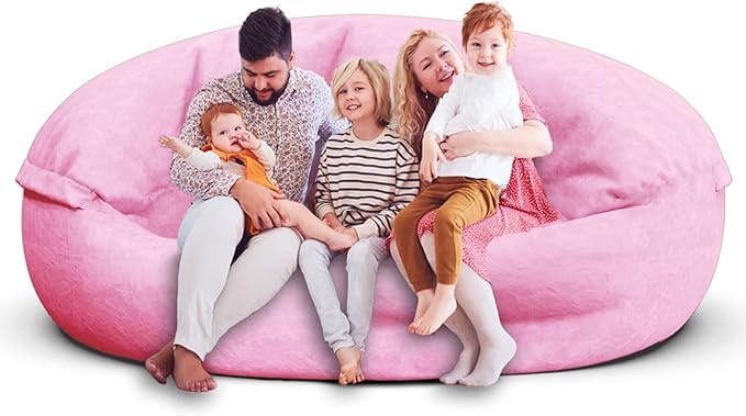 Bean Bag Chair for Adults 7FT,Soft Removable Cover for Teens/Girls Bedroom,Fluffy Giant Round Floor Beanbag Lounger Chairs (No Filler,Pink)-Ruum Studio Home
