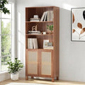 Tall Bookshelf, 5-Tier Book Shelf with 2 Rattan Doors, Freestanding Bookcase Display Shelves with Large Storage, Book Case for Living Room, Office, Study, Bedroom, 70.9 Inch-Ruum Studio Home