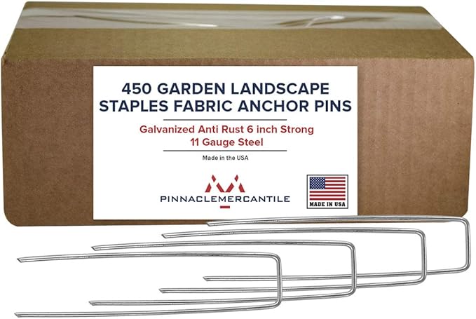 Pinnacle Mercantile USA Made 450 Pack Garden Landscape Staples Weed Barrier Fabric Stakes Galvanized 6 inch Pins Anti Rust Sod Staple 11 Gauge Steel-Ruum Studio Home
