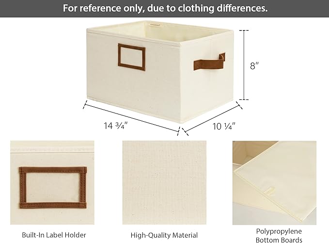 StorageWorks Storage Baskets for Shelves, Foldable Fabric Closet Storage Bins with PU Handles, Fabric Storage Bins Clothes Organizer, Ivory White, 3-Pack, Large-Ruum Studio Home