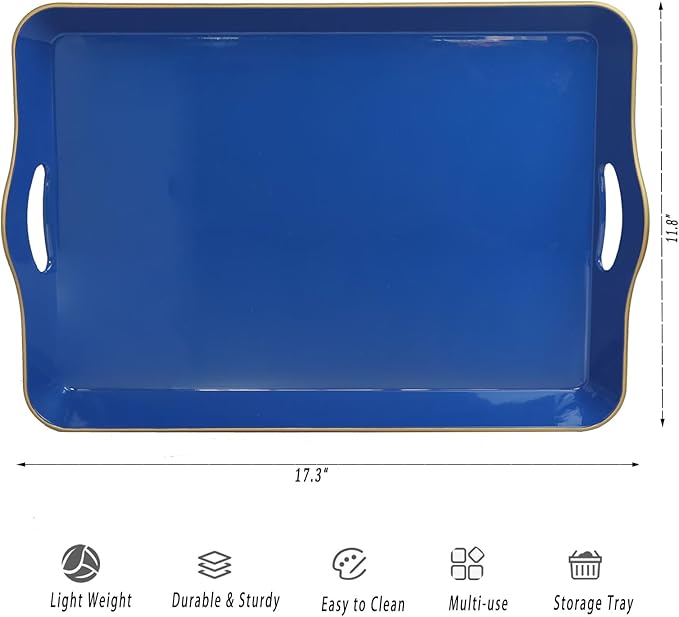 Spsyrine Large Red Decorative Tray, Elegant Plastic Serving Tray with Handles, Coffee Table Tray for Ottoman, Living Room, Home Decor 17.3"*11.8"*2"-Ruum Studio Home