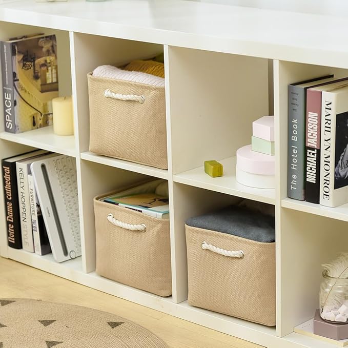 TheWarmHome Organization and Storage Bin for Shelves - Large 3 Pack 16x12x8 inch Storage Basket for Organizing, Canves Storage Cubes for Organizer Toy Closet Cloth Gift (Beige)-Ruum Studio Home