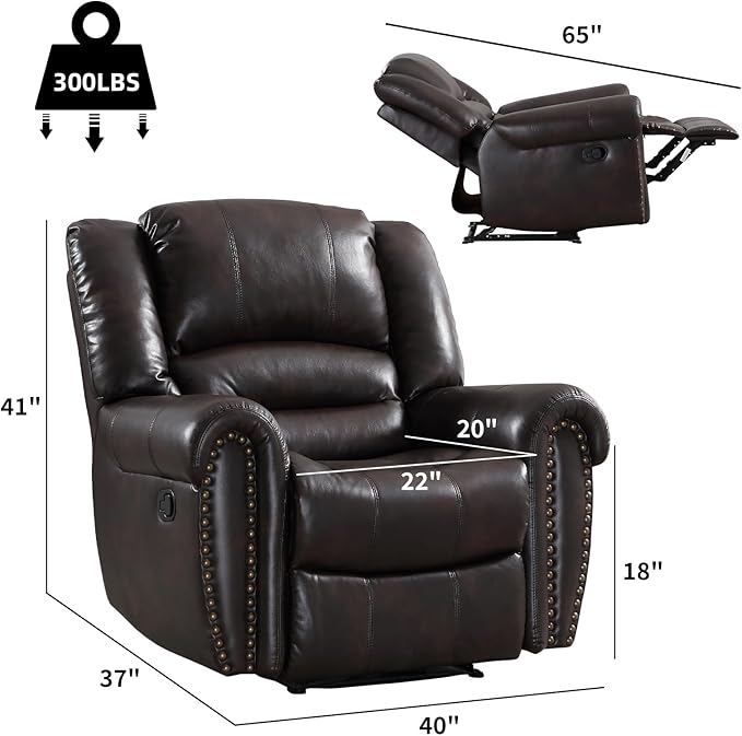 CANMOV Leather Recliner Chair Set of 2, Classic and Traditional Manual Recliner Chair with Comfortable Arms and Back,Manual Single Recliner Sofa for Living Room, Dark Brown-Ruum Studio Home