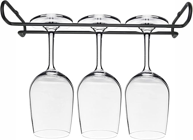 10 Inch Wine Glass Rack Under Cabinet Shelf Stemware Storage Hanging Hanger Organizer Glasses Holder with Drying Under Counter Metal for Kitchen and Bar Set of 4 Black-Ruum Studio Home