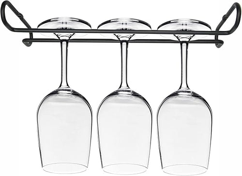 10 Inch Wine Glass Rack Under Cabinet Shelf Stemware Storage Hanging Hanger Organizer Glasses Holder with Drying Under Counter Metal for Kitchen and Bar Set of 4 Black-Ruum Studio Home