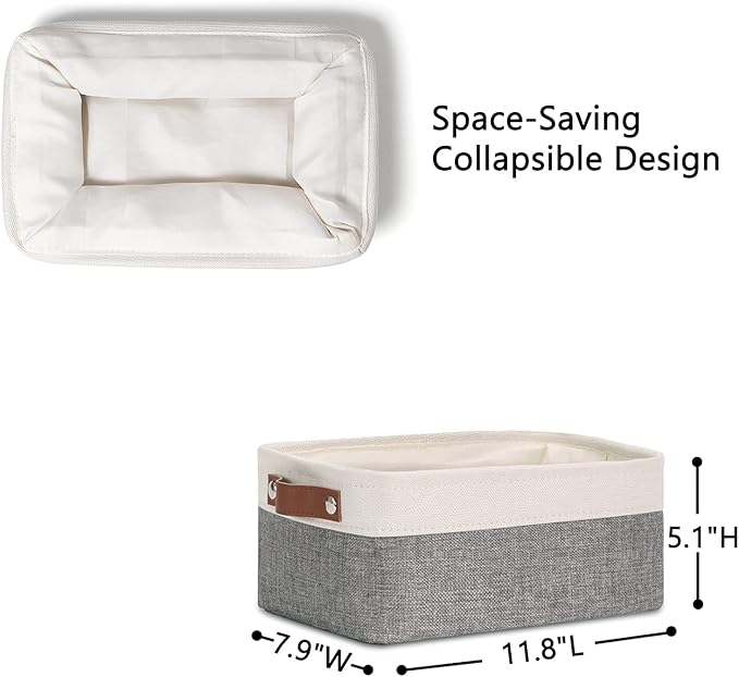 DULLEMELO Small Storage Baskets 6 Pack, Fabric Collapsible Gift Storage Baskets for Shelves, Closets, Nursery, Home, Office Organizing,Small Canvas Linen Rectangular Storage Bins (6-Pack, White&Grey)-Ruum Studio Home