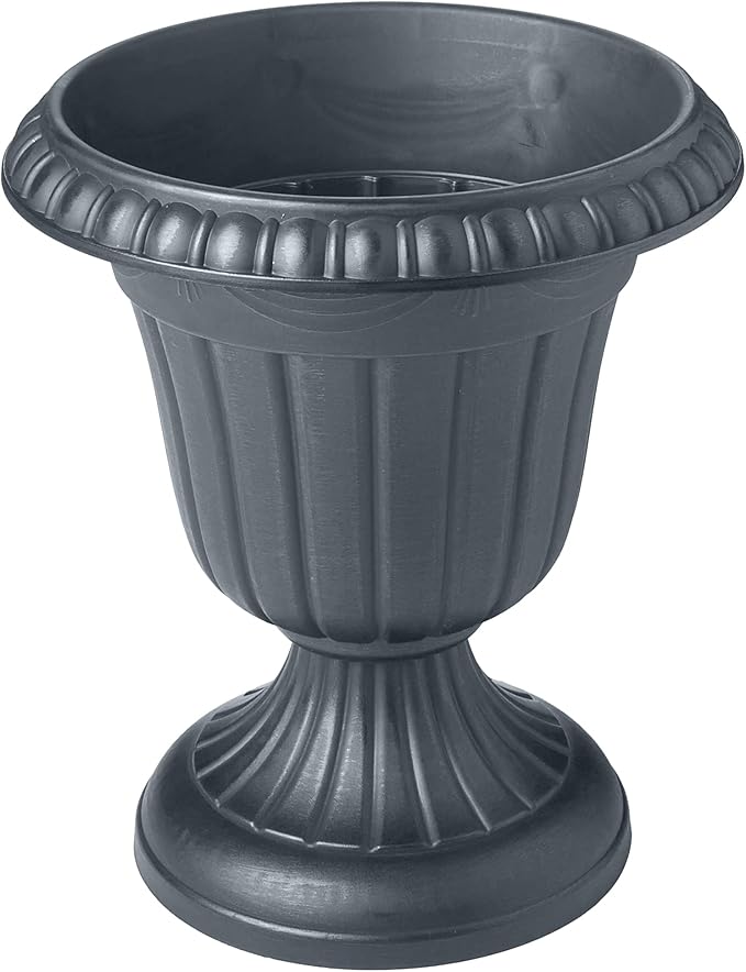 PL00GY Classic Traditional Plastic Urn Planter Indoor/Outdoor, 16" x 18", Gray-Ruum Studio Home