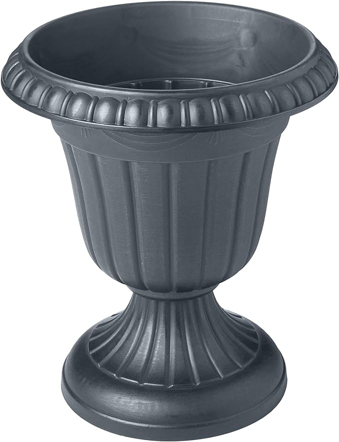 PL20GY Classic Traditional Plastic Urn Planter Indoor/Outdoor, 10" x 12", Gray-Ruum Studio Home
