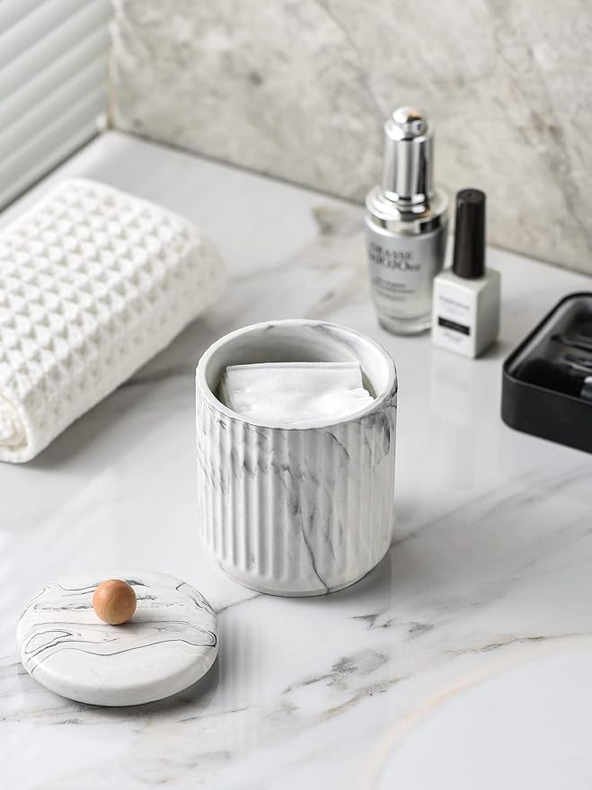 Bathroom Canister with Lid Qtip Holder Dispenser Jar Storage Organizer for Bathroom, Bedroom, Vanity, Kitchen Cabinet-Ruum Studio Home