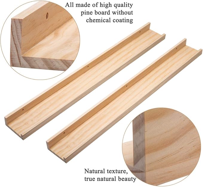 AZSKY Floating Shelves Wall Mounted Set of 2 Natural Wood Picture Shelves Wall Shelves for Bedroom Bathroom Living Room Kitchen Laundry Room Storage & Decoration 24 Inch-Ruum Studio Home