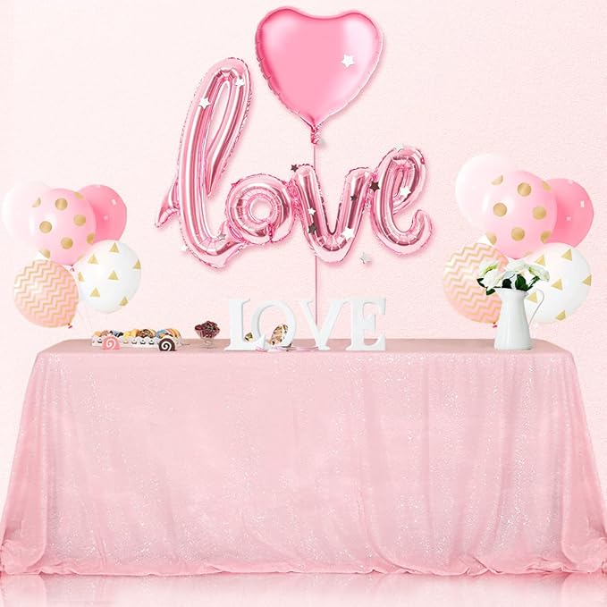 SquarePie Sequin Tablecloth 60 x 120 Inch Pink Sparkly Table Linen for Wedding Party-Ruum Studio Home