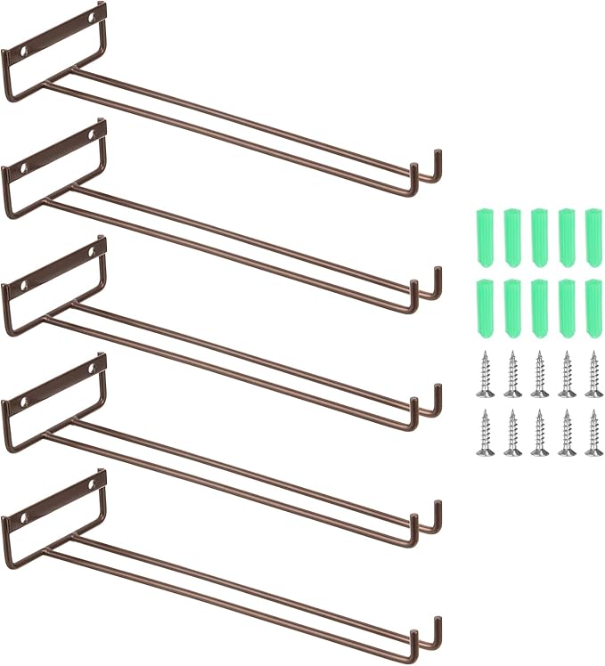 uxcell 5Pcs Wine Glass Rack, 11.81 Inch Iron Wine Glasses Rack Under Cabinet Stemware Rack - Wall Mountable Wine Glass Holder Storage Hanger for Bars Coffee Restaurants Kitchens, Bronze-Ruum Studio Home