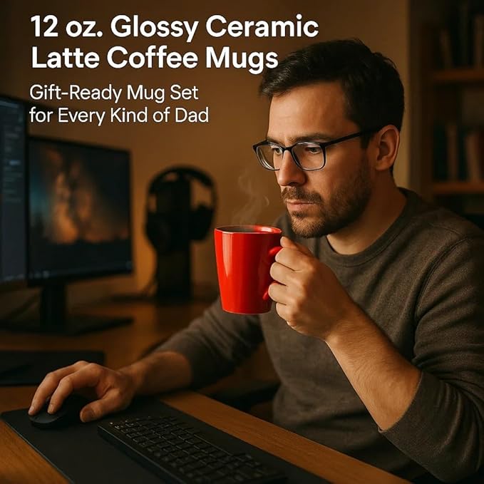 DISCOUNT PROMOS Glossy Ceramic Latte Coffee Mug 12 oz. Set of 10, Bulk Pack - Perfect for Tea, Espresso, Cappuccino, Hot Cocoa - Red-Ruum Studio Home