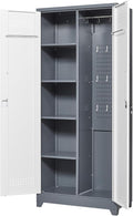 Locking Cabinet,Metal Storage Cabinet with Doors and Shelves,Broom Closet Storage Cabinets for Bedroom,Home Office,Grey-White-Ruum Studio Home