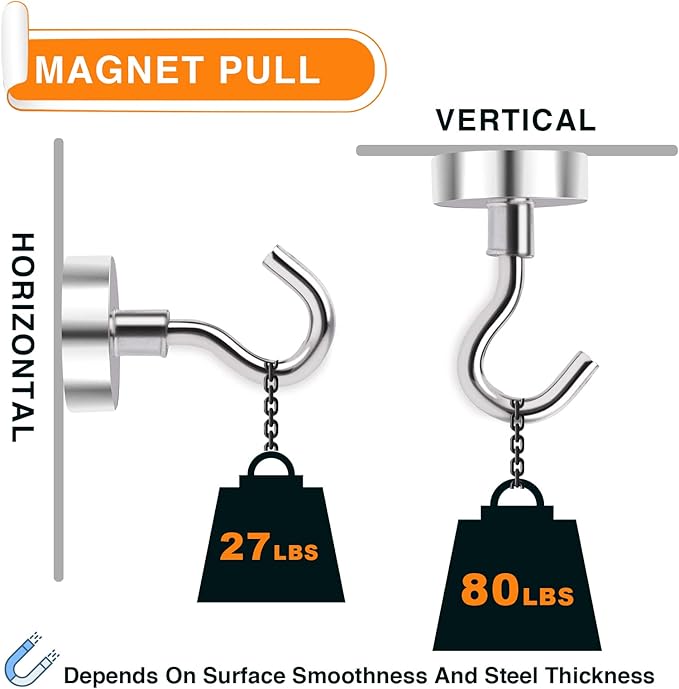 MIKEDE Magnetic Hooks, 80 Lbs Heavy Duty Earth Magnets with Hooks for Cruise Cabin, 10 Pcs Strong Locker Magnetic Hooks for Hanging, Metal Magnetic Hanger for Classroom, Grill, Fridge, Kitchen-Ruum Studio Home