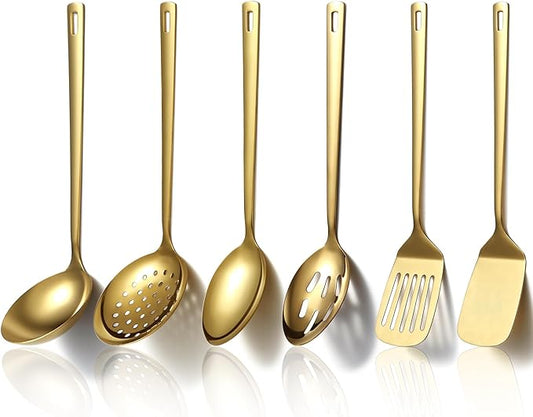 Evanda Gold Kitchen Utensils Set 6pcs, Titanium Plating Stainless Steel Cooking Utensils Set, Heavy Duty Kitchen Tools Spatulas Set, Home Essentials Kitchen Gadgets Accessories-Ruum Studio Home
