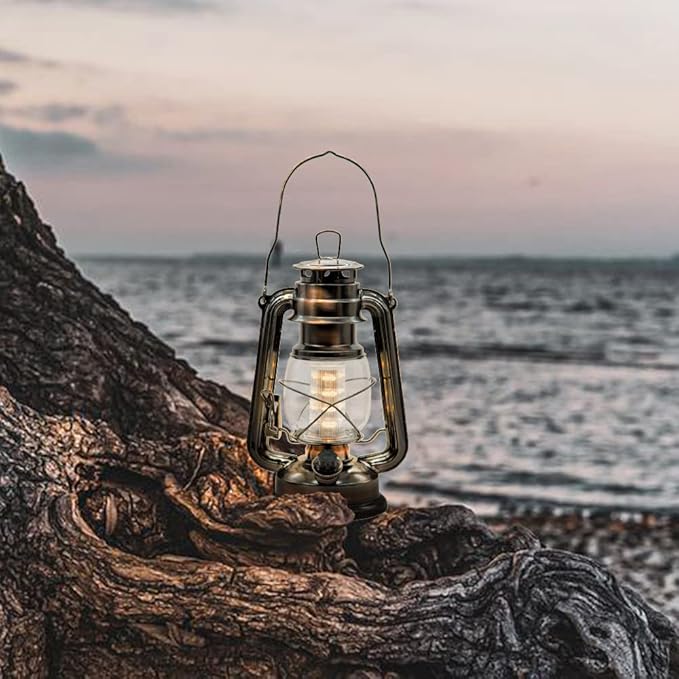 YAKii LED Vintage Lantern Metal Hanging Hurricane 12 LED Dimmer Switch Warm White Battery Operated Power Outage Indoor Camping Lighting Outdoor Brooklyn Decoration(Copper)-Ruum Studio Home