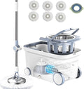 Spin Mop Bucket Deluxe 360 Spinning Floor Cleaning System with 6 Microfiber Replacement Head Refills,62" Extended Handle,4X Wheel for Home Cleaning-Ruum Studio Home