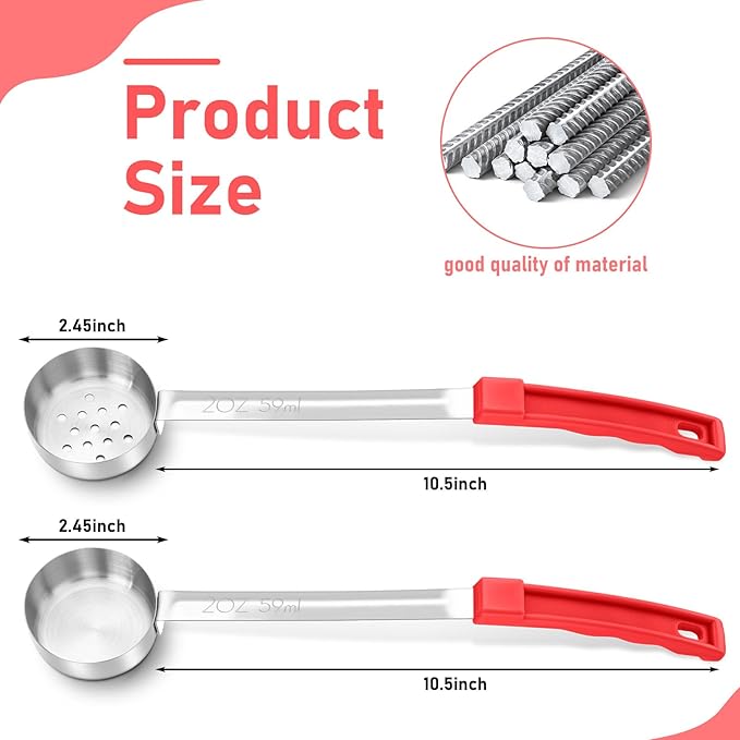 16 Pcs Portion Control Serving Spoons, Restaurant Measuring Serving Ladle Utensils, Portion Control Slotted Scoops for Weight Loss, Solid and Perforated Scoops(Red,2 oz)-Ruum Studio Home