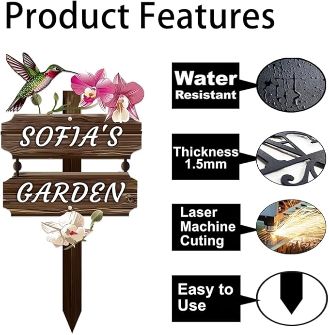 Personalized Watercolor Bird Metal Sign with Stake,Custom Gardener Last Name Signs Outdoor Decor,Customized Gardening Housewarming Gifts,Birds on the Branch Plaques for Patio Lawn Porch Backyard Farm-Ruum Studio Home