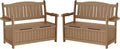YEFU Outdoor Storage Bench for Patio: Heavy Duty Garden Bench Set of 2 with 96° High Backrest & Oversized Seating - HIPS Weatherproof Patio Bench with Storage for Porch Park Backyard, Teak-Ruum Studio Home