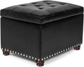 24'' Leather Storage Ottoman Rectangular Foot Rest Stool with Nailhead Trim Toy Chests & Storage Room Organizer for Bedroom Living Room(Black)-Ruum Studio Home