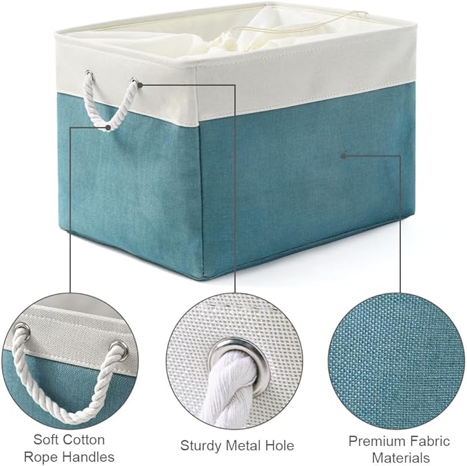 TheWarmHome Storage Bin for Shelves - Extra Jumbo 3 Pack 20.5L×15.7W×13.8H Storage Basket for Organizing, Fabrin Storage cubes with Drawstring Cover for Living Room Bedroom Decor Closet（White & Green-Ruum Studio Home
