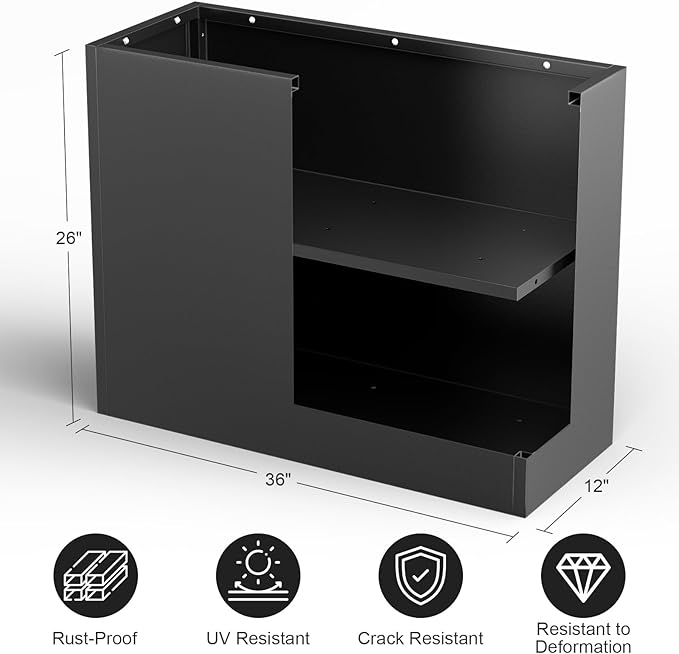 Tall Metal Cube Planter for Outdoor Plants 36" L x 12" W x 26" H, Heavy Duty Steel Large Planter Box with Removable Insert Shelf, Modern Décor for Tall Plants, Trees, Flowers (Black)-Ruum Studio Home