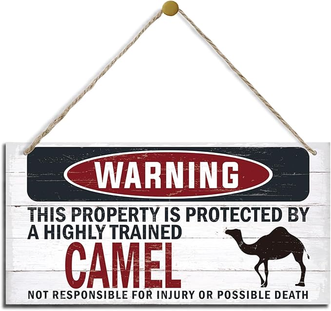 Warning Sign, Camel Warning Wood Plaque Sign, Funny Door Signs, Decorative Wood Hanging Suspension Plaque, Farmhouse Wooden Wall Decor, Outdoor Hanging Wooden Signs-Ruum Studio Home