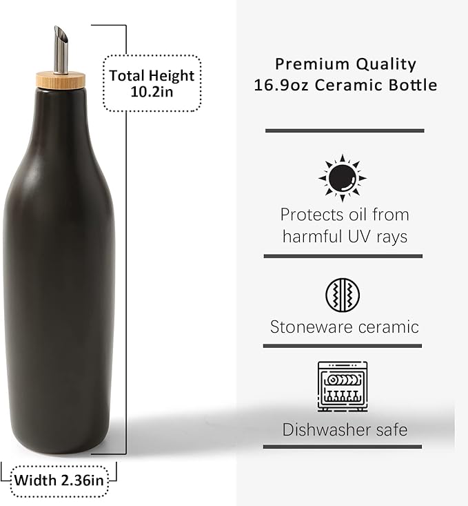 HOMCDALY Olive Oil and Vinegar Dispenser Set, Two 16oz Ceramic Oil Dispenser for Kitchen, Kitchen Dispenser Bottle for EVOO Vinegar Syrups, Modern Farmhouse Design| Set of 2 – Black-Ruum Studio Home