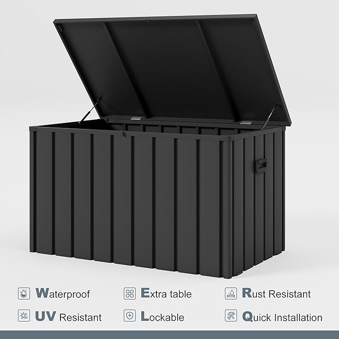 PURPLE LEAF Outdoor Deck Box 120 Gallon Waterproof Lockable Storage Box Container with Lid Deck Organization for Patio Cushions Side Table Pool Accessories Garden Tools, Gray-Ruum Studio Home
