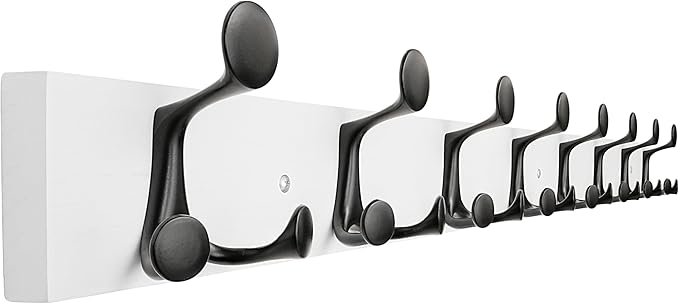 SKOLOO 43-Inch White Wood Coat Rack Wall Mount with 8 Triple Hooks - Ideal for Family Entrances, Classrooms, and Pet Supplies Storage - Perfect Coat Hooks for Wall-Ruum Studio Home