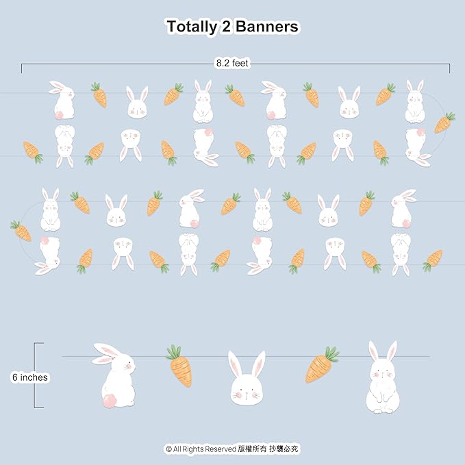 Cheerland Bunny Garland Party Decorations Cute Rabbit Carrot Banner Hanging Streamer for Girls Kids Birthday Baby Shower Classroom Home Office Decor Easter Garden Animal Tea Parties Supplies 2pcs-Ruum Studio Home