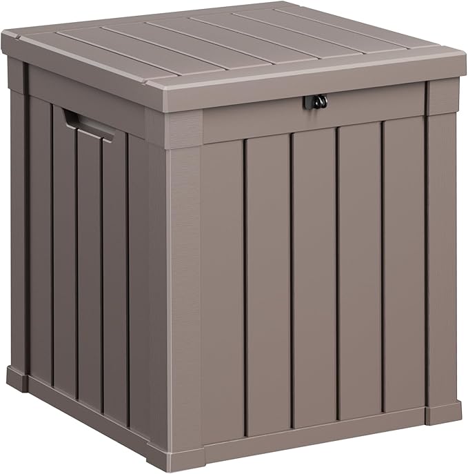 40 Gallon Resin Deck Box, Lockable Patio Outdoor Storage Box for Furniture, Garden Tools and Tools Storage, Waterproof Outside Storage Boxes - Grey-Ruum Studio Home