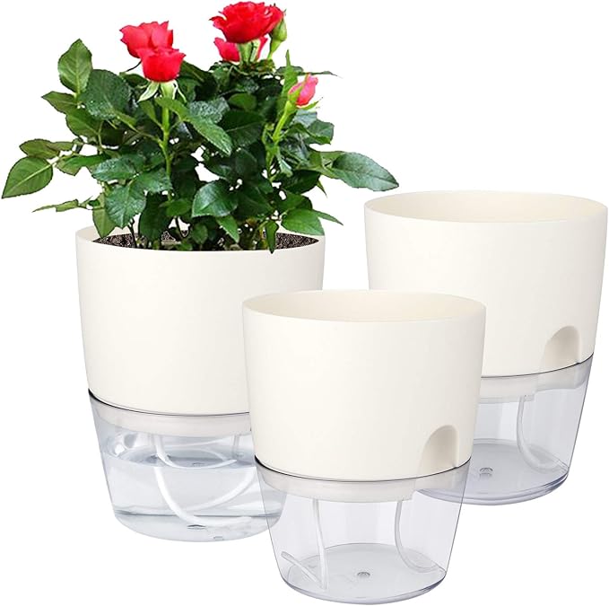 Vanavazon 6 Inch Self Watering Planter Pots for Indoor Plants, 3 Pack African Violet Pots with Wick Rope-White-Ruum Studio Home
