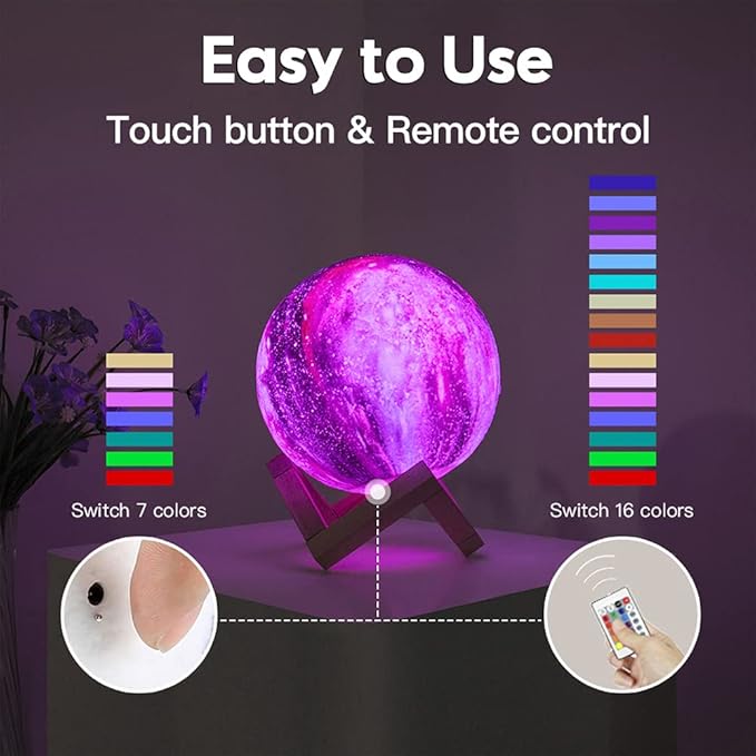 BRIGHTWORLD Moon Lamp Galaxy Lamp 5.9 inch 16 Colors LED 3D Moon Light, Remote & Touch Control Moon Night Light Gifts for Girls Boys Kids Women Birthday-Ruum Studio Home