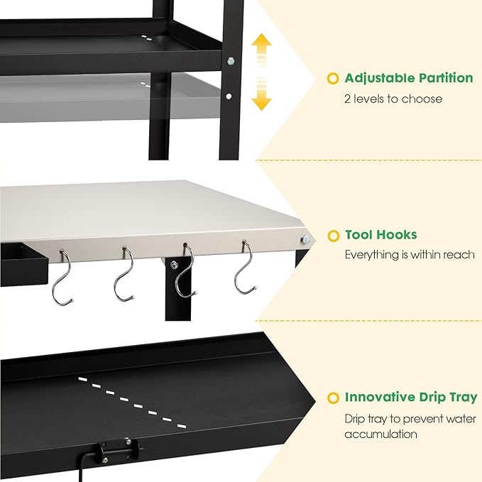 Outdoor Grill Cart Table,Indoor and Outdoor Pizza Oven Table,with 4 Movable Total Lock Casters, Hooks, Side Handle Multifunctional (Stainless Steel Table)-Ruum Studio Home