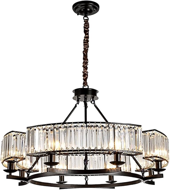 Farmhouse Crytal Chandeliers Dining Room Pendant Light Fixture Black Chandelier with K9 Crystal for Living Room Dining Room Foyer High Ceiling-Ruum Studio Home