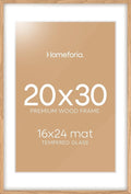 Homeforia 20x30 Picture Frame Wood, High End Natural Oak 20 x 30 Frame with Mat 16 by 24, 20x30 Light Wooden Poster Frames Matted to 16x24 Photo, 30by20 Large Frame, Tempered Glass, Wall Kit, Set of 1-Ruum Studio Home