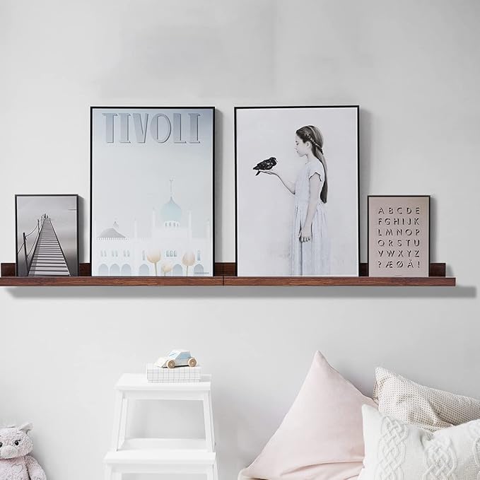 AZSKY Floating Picture Ledge 36 Inch Wall Mount Floating Shelves Long Wood Floating Book Shelves for Kids Room Wall Shelves for Bathroom Decor Deep Walnut Set of 2-Ruum Studio Home