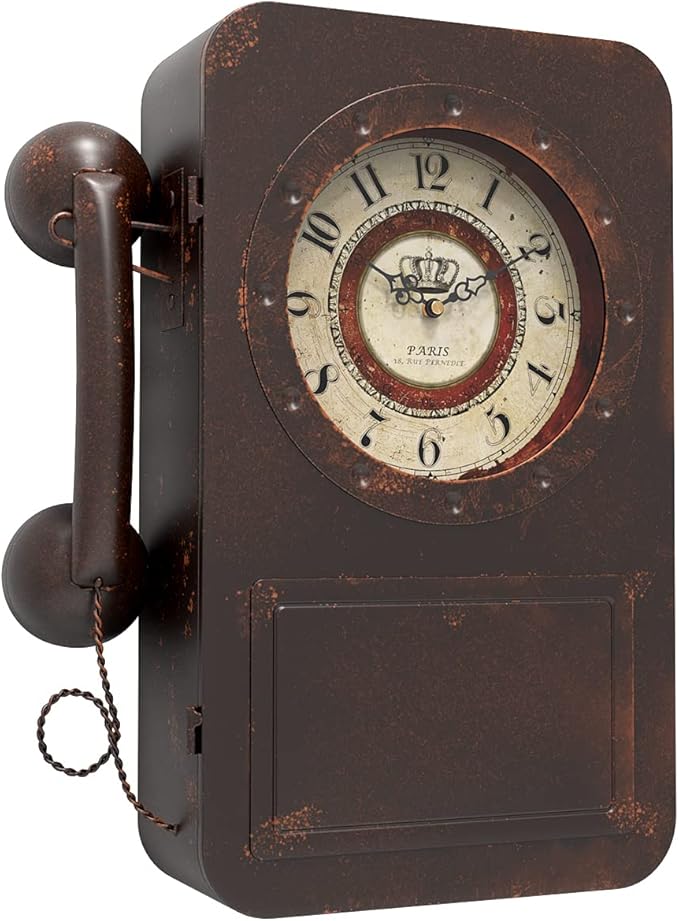 Abdurey Retro Old Telephone Wall Clock with Hidden Safe, Battery Operated Quartz Metal Wall Clocks, Large Rectangular Vintage Decor Clocks, for Farmhouse, Living Room(16" H x 12" W x 4" D)-Ruum Studio Home