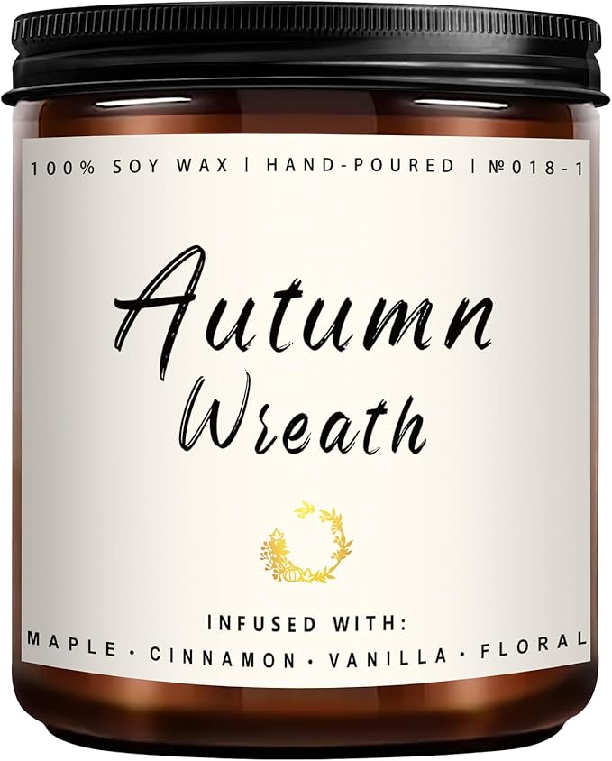 Auelife Fall Candle, Autumn Wreath Scented Soy Candles for Home, Aromatherapy Candle Gift Set for Women & Men, Cozy Fall Décor, 7oz – Perfect for Autumn Relaxation and Home Ambiance-Ruum Studio Home