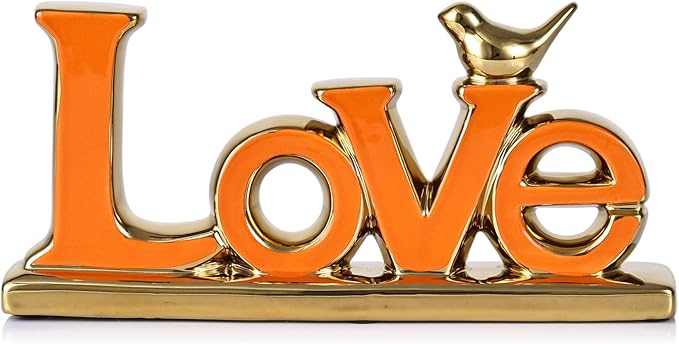 Love Sign Decoration,Orange and Gold Love Signs for Home Decor,Gold Bird Sculpture Personalized Love Decor,Gold Style Figurine Decorative Ornaments for Living Room,Bedroom,Cabinets (Love, Orange)-Ruum Studio Home