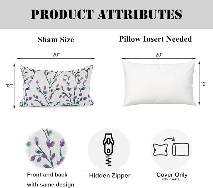 YOUR SMILE Classical Embroidery Jacquard Purple Square Decorative Throw Pillow Case Cushion Cover,12x20 inch-Ruum Studio Home